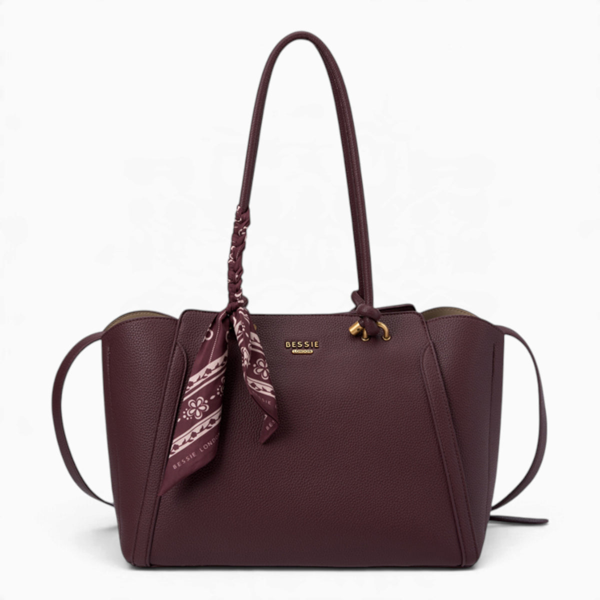 Wine knot handle shoulder bag with a scarf accent