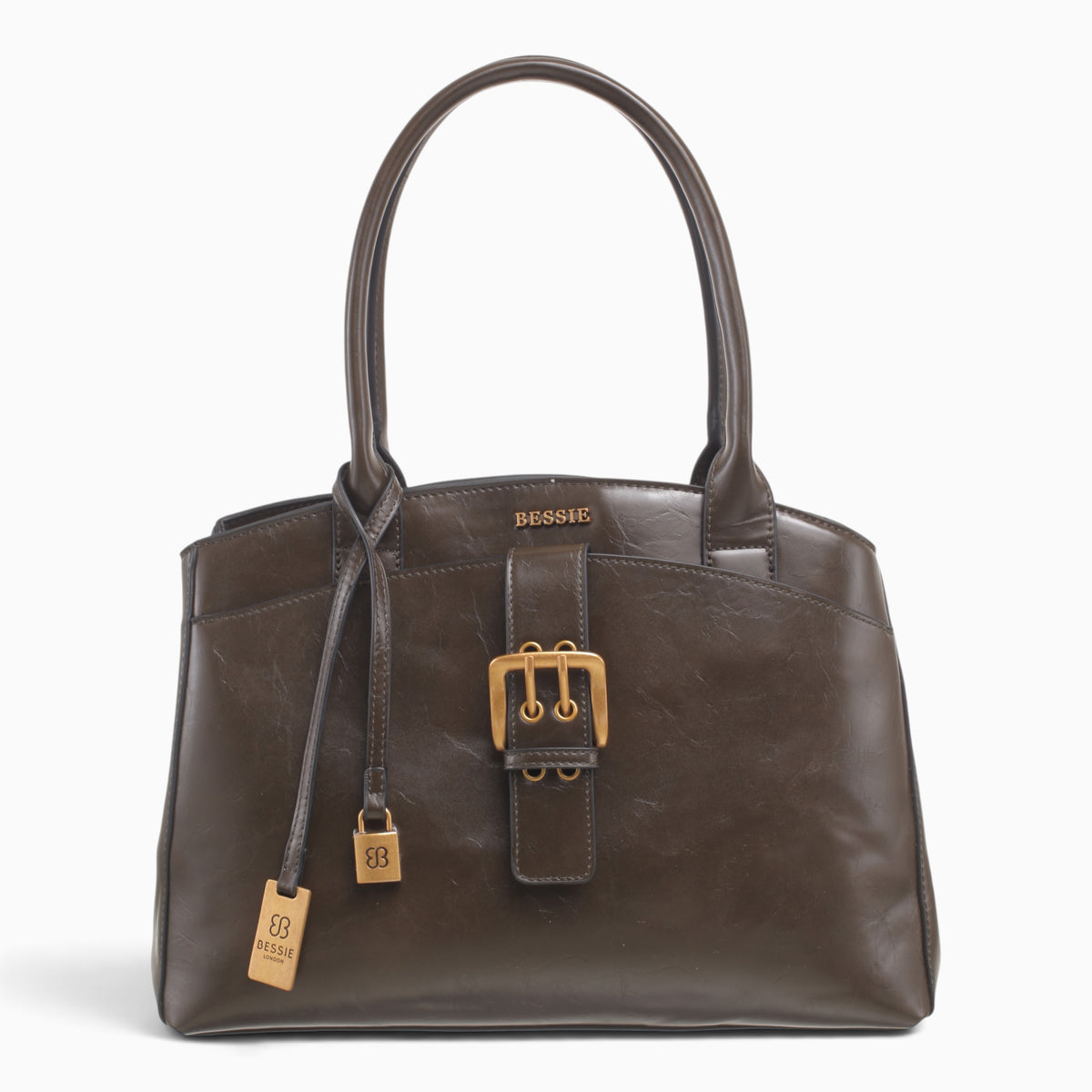 Green large tote bag with a buckle detail and gold-tone hardware