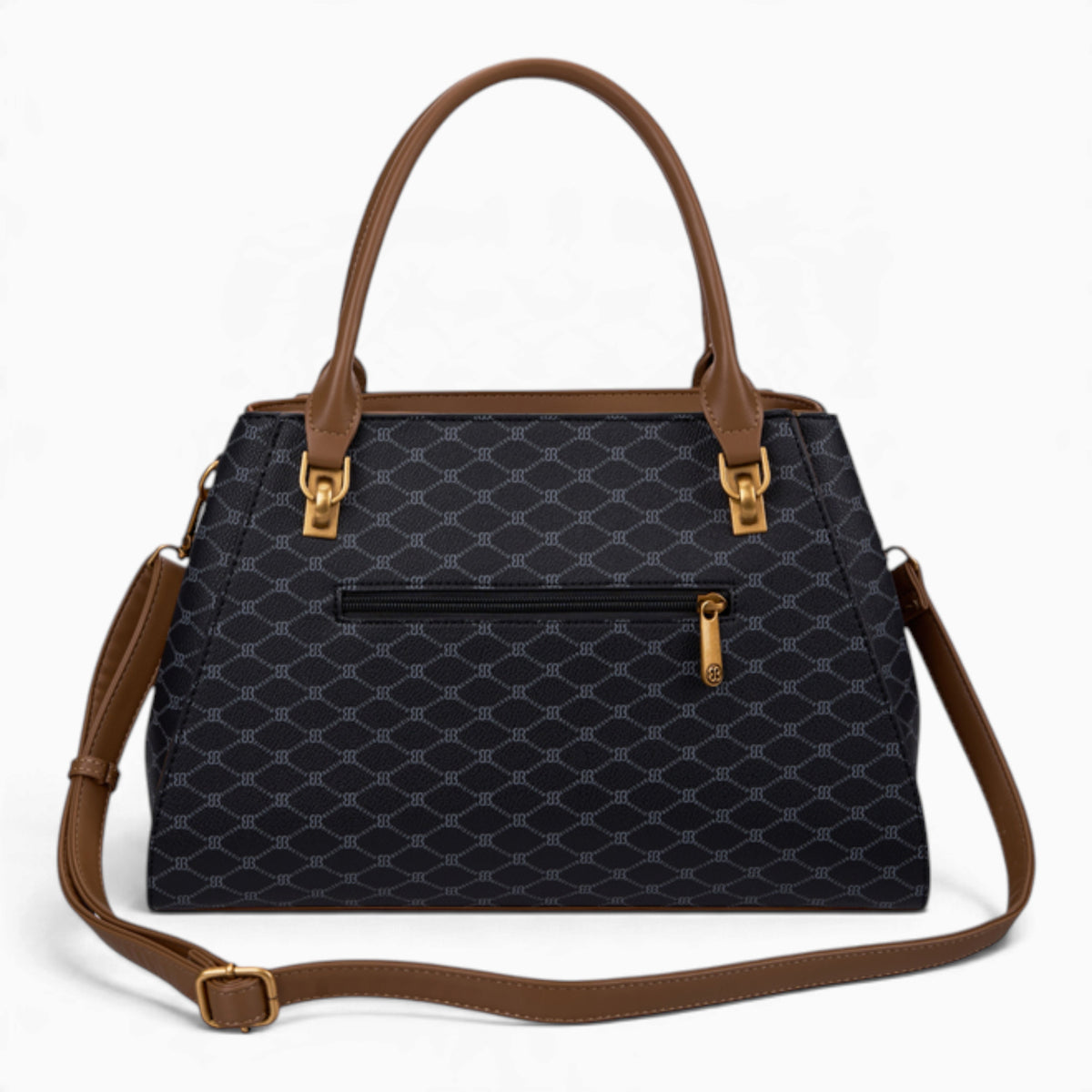 Black sculpted monogram tote bag with its detachable shoulder strap attached
