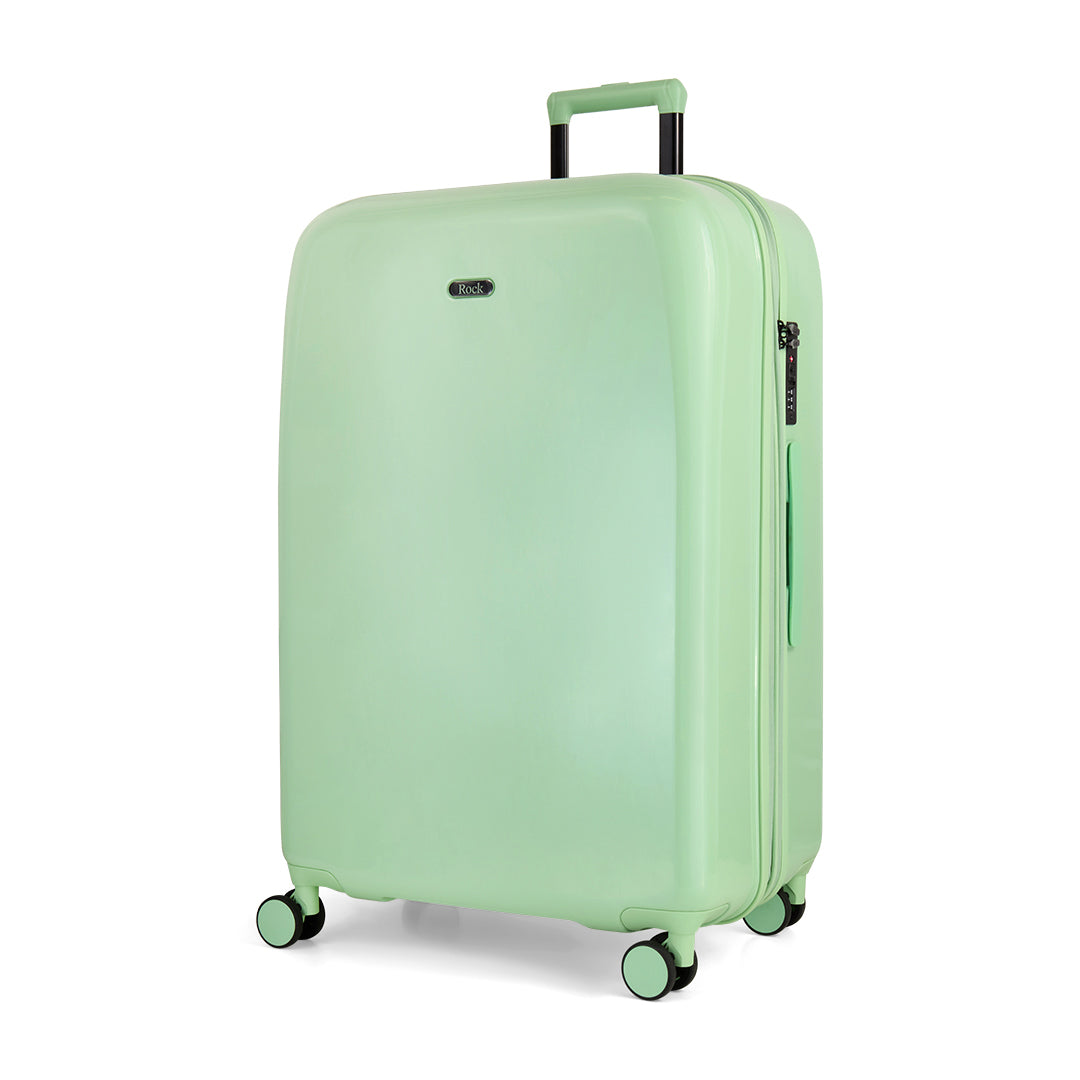 Pistachio Gelato large suitcase, angled view showing the hard shell and carry handles