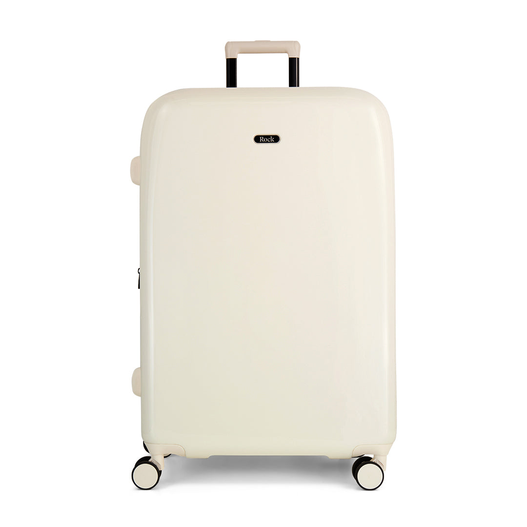Vanilla Gelato large suitcase with a smooth hard shell and 8 double spinner wheels