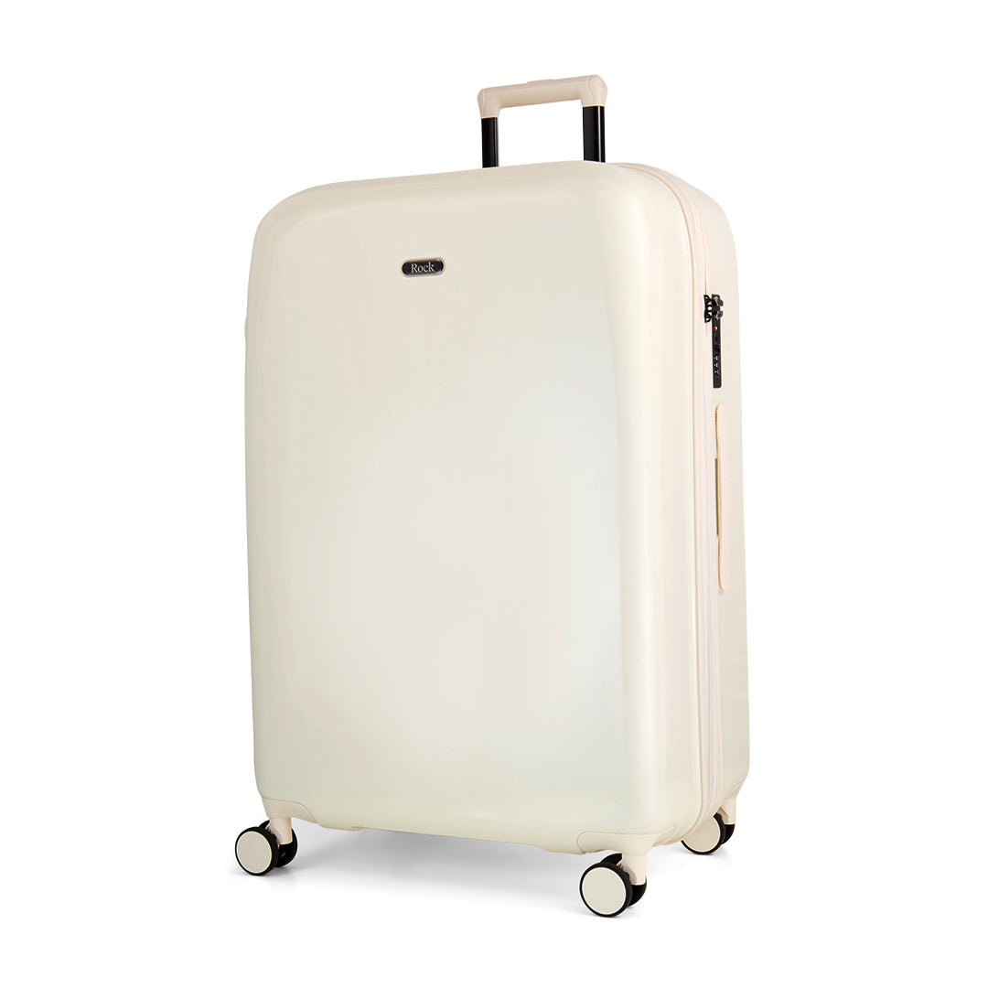 Vanilla Gelato large suitcase, angled view showing the hard shell and carry handles