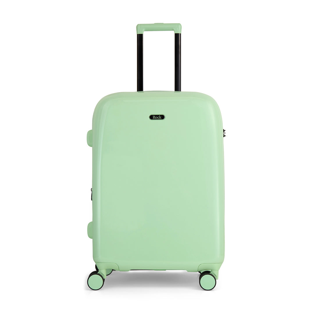 Pistachio Gelato medium suitcase with a smooth hard shell and 8 double spinner wheels