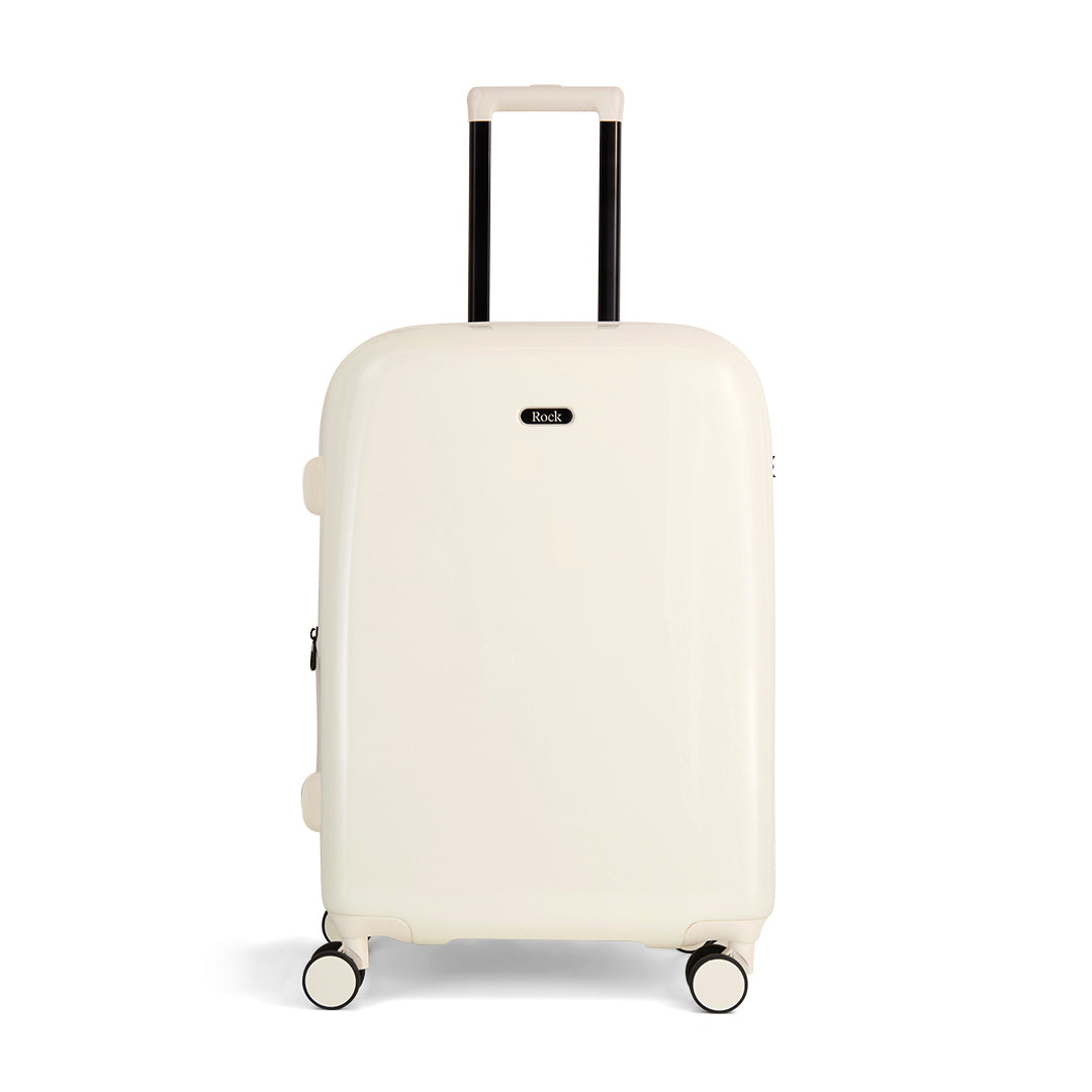 Vanilla Gelato medium suitcase with a smooth hard shell and 8 double spinner wheels