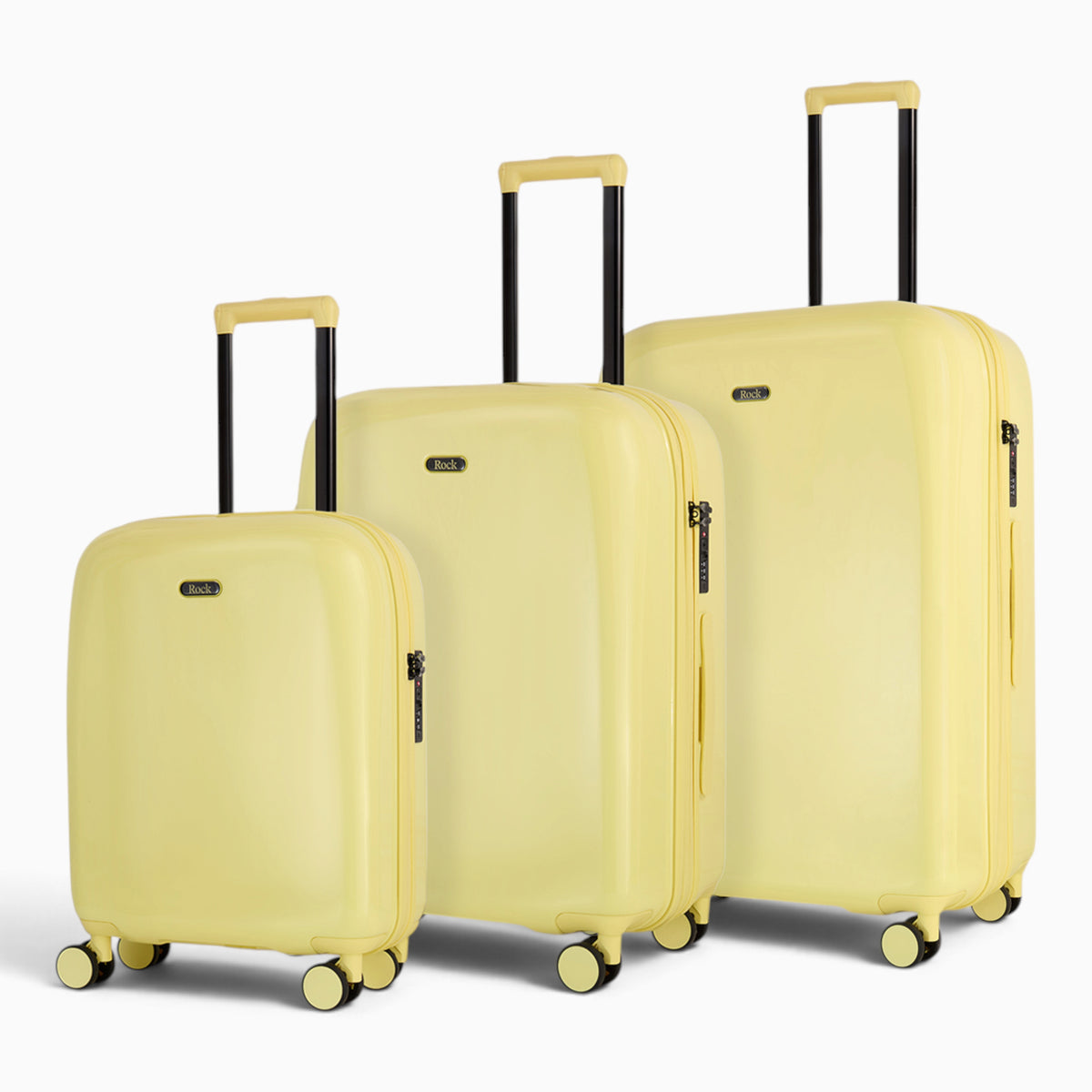 Lemon Ice Gelato suitcase set: cabin, medium and large cases standing together