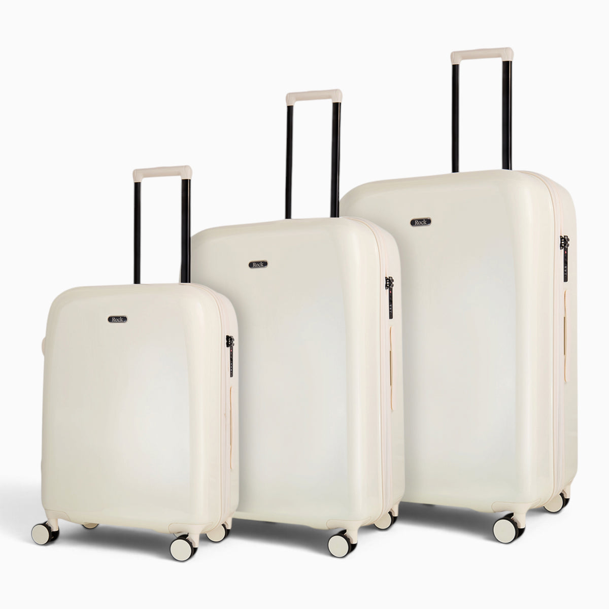 Vanilla Gelato suitcase set: cabin, medium and large cases standing together