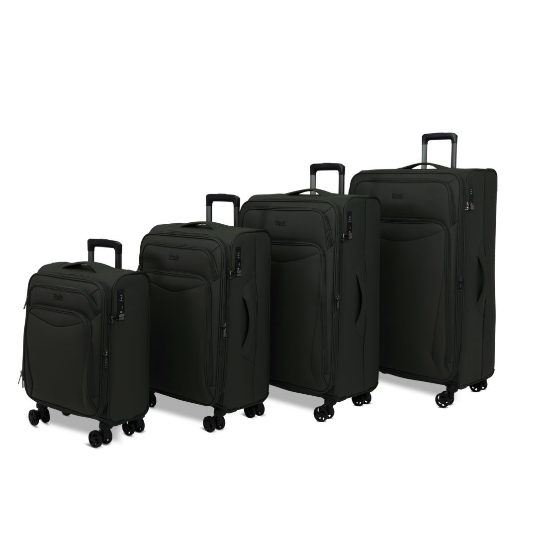 Khaki Vitality soft shell suitcase set: cabin, medium, large and extra large cases