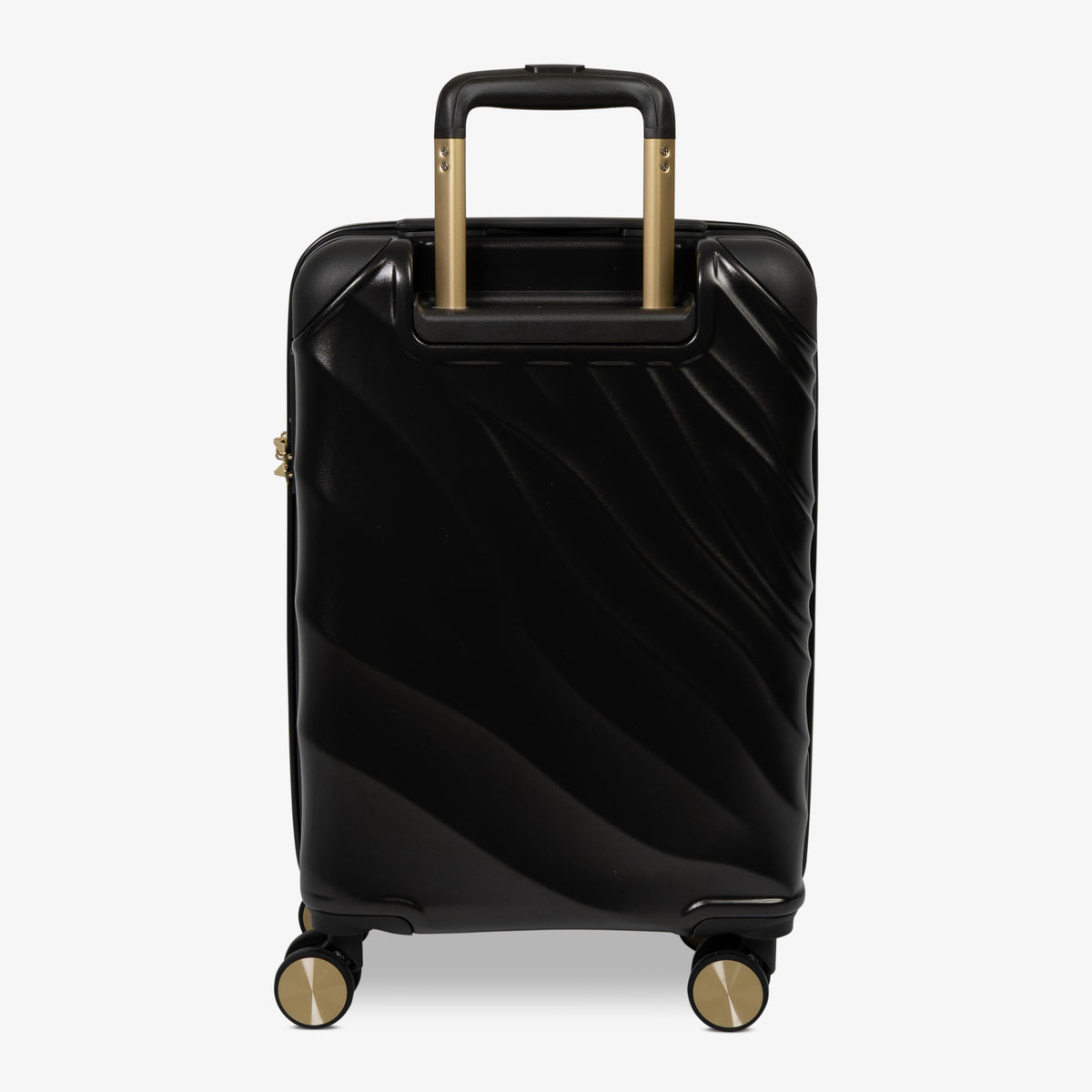 Moonlight Black Sahara cabin suitcase from the back, showing the trolley handle and back panel