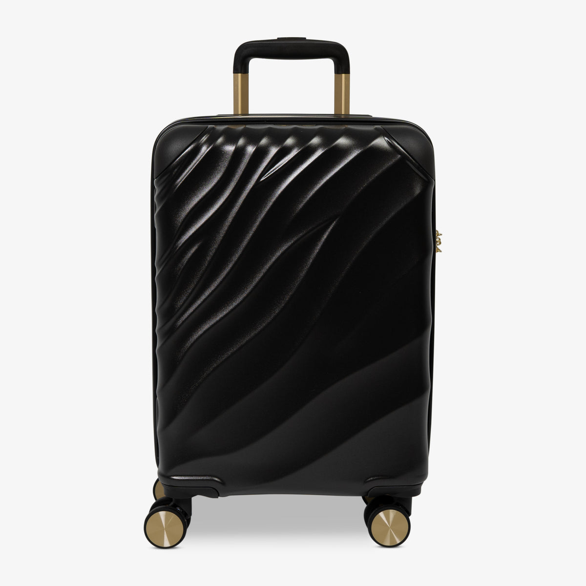 Moonlight Black Sahara cabin suitcase with a wave-design hard shell and 8 double spinner wheels