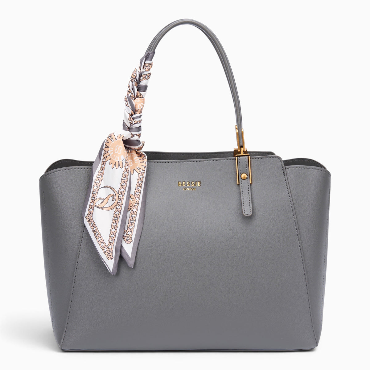 Bag Shack | Luggage, Bags, Handbags & Travel Accessories grey faux leather tote with a patterned silk-feel scarf