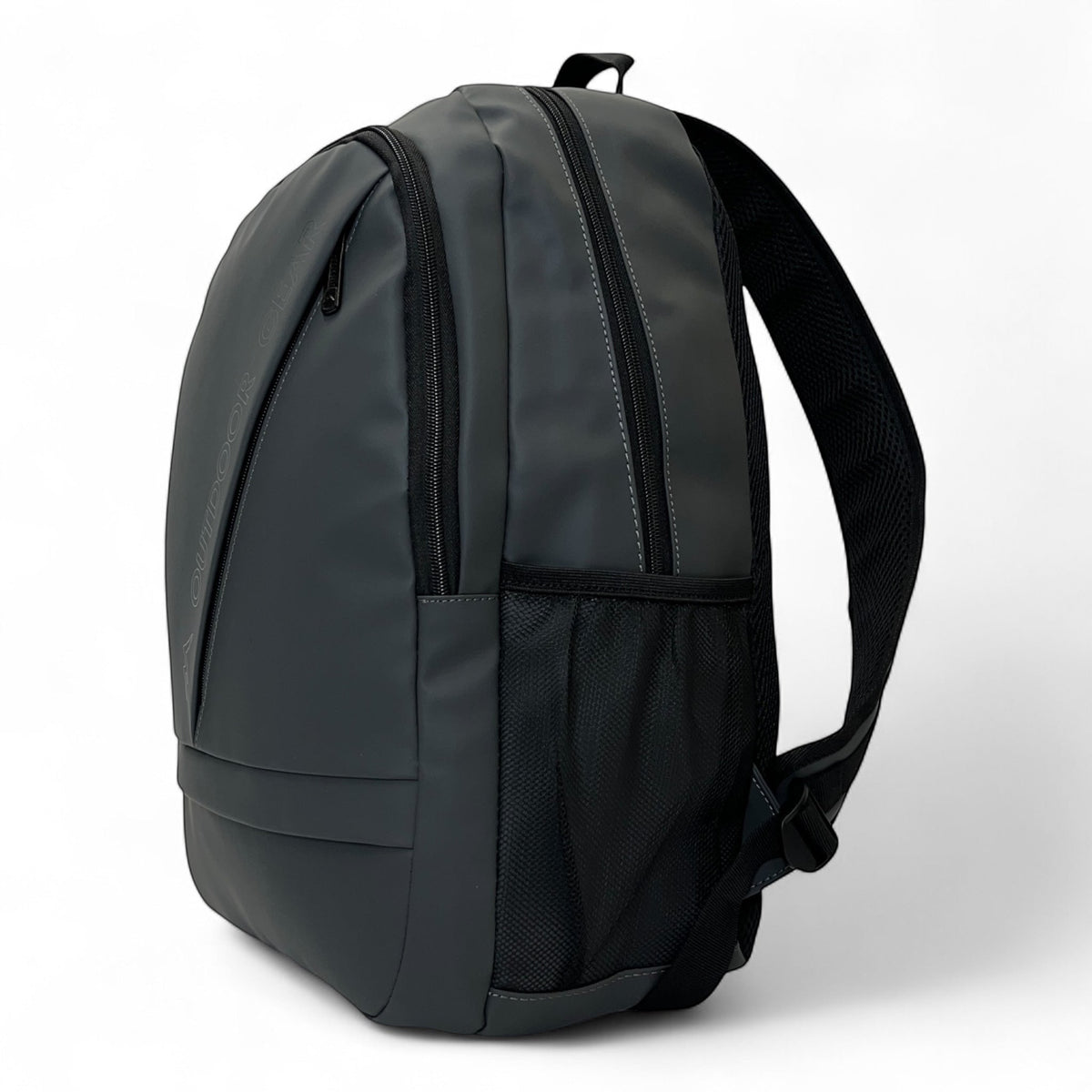 Bag Shack | Luggage, Bags, Handbags & Travel Accessories rubber-coated grey laptop backpack with side mesh pockets.