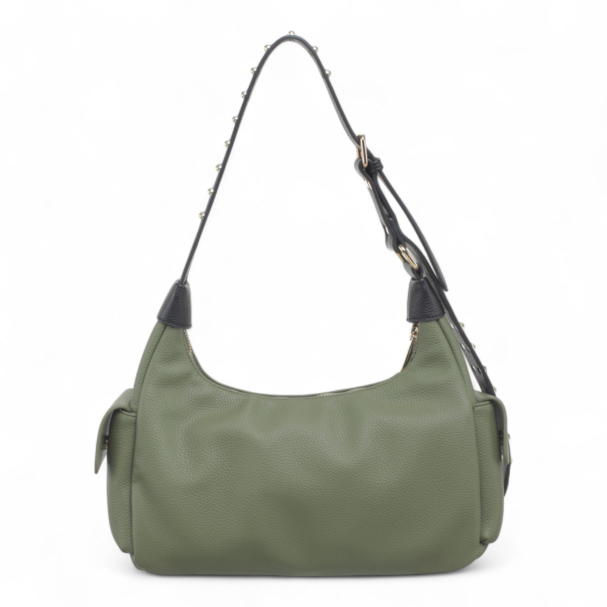 Back view of green Bessie Stellar Edge Shoulder Bag with black studded strap