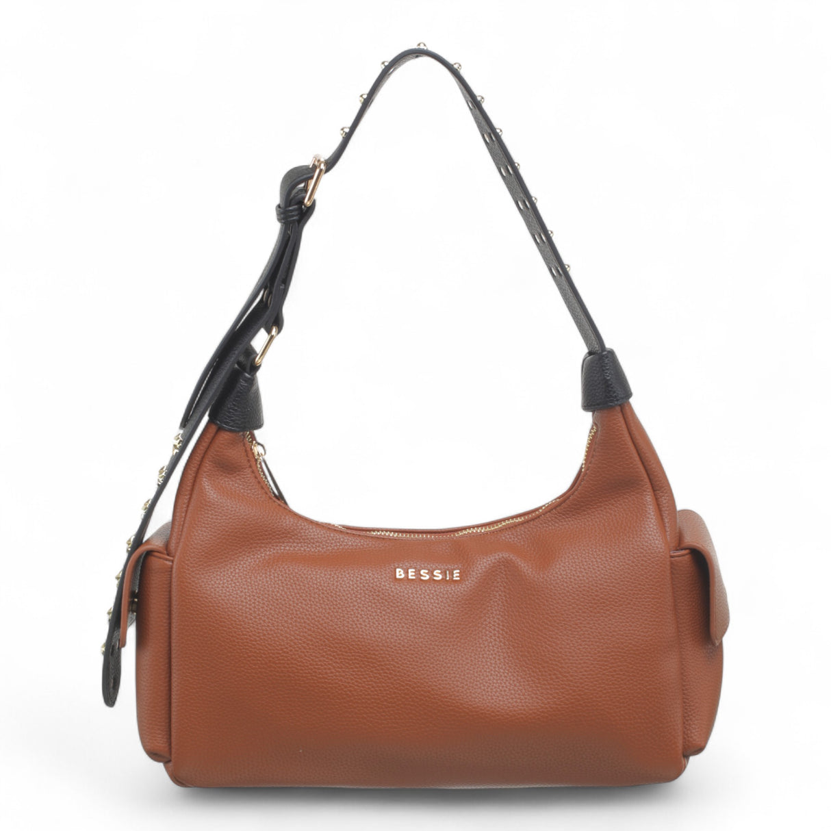 Bessie Stellar Edge Shoulder Bag in tan with studded strap – front view