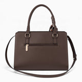 Coffee velvet-effect flap tote bag with its detachable shoulder strap attached