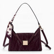 Wine velvet-effect underarm crossbody bag with a flap top and matching scarf