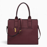 Wine pebble textured tote bag from the back, showing the rear zipped pocket