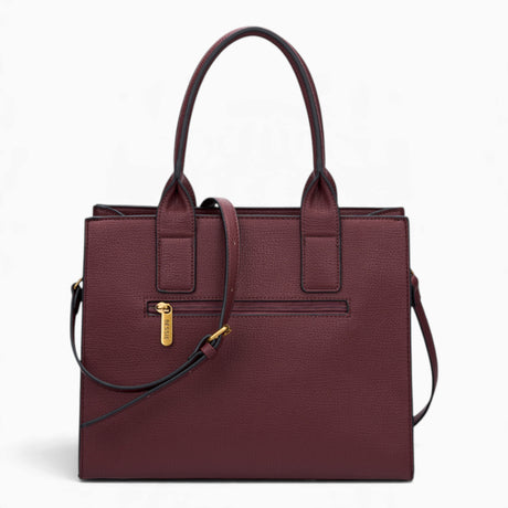 Wine pebble textured tote bag from the back, showing the rear zipped pocket