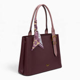 Wine minimalist everyday tote bag, angled view showing the structured shape and scarf