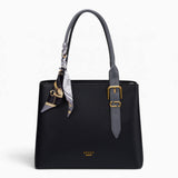 Black minimalist everyday tote bag with a scarf accent