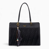 Black woven wave panel shoulder bag with a scarf accent