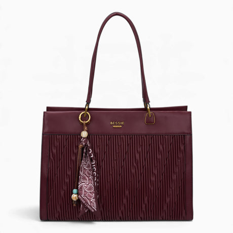 Wine woven wave panel shoulder bag with a scarf accent