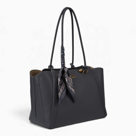Grey knot handle shoulder bag, angled view showing the knot handle detail
