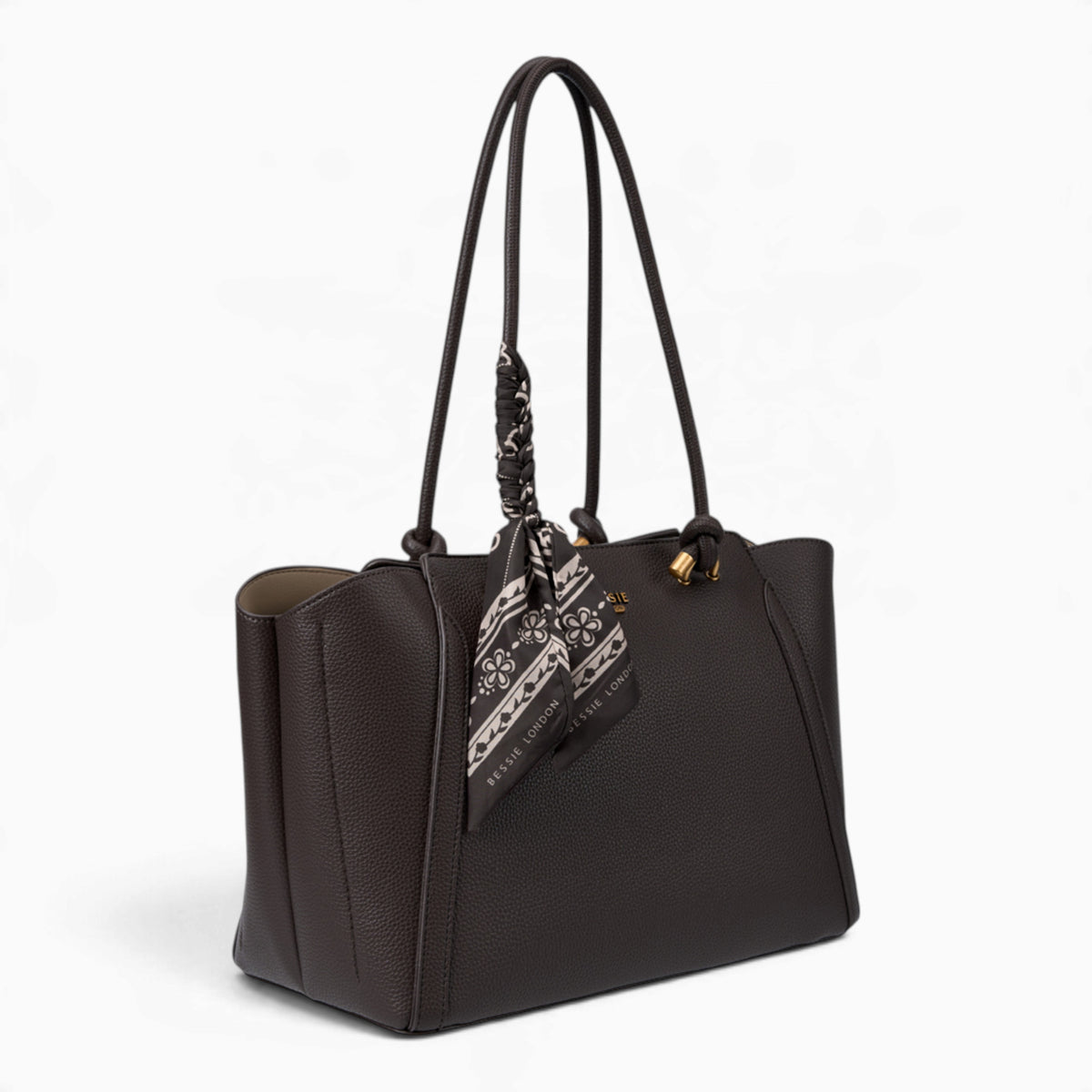 Coffee knot handle shoulder bag, angled view showing the knot handle detail