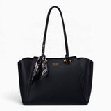 Black knot handle shoulder bag with a scarf accent