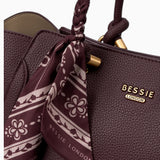 Wine knot handle shoulder bag, close-up of the knot handle and scarf