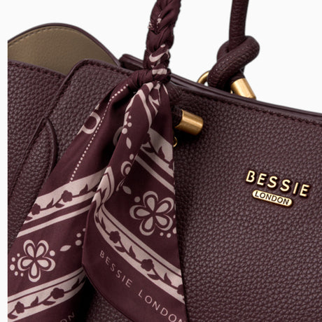 Wine knot handle shoulder bag, close-up of the knot handle and scarf
