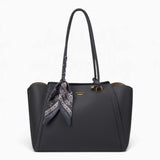 Grey knot handle shoulder bag with a scarf accent