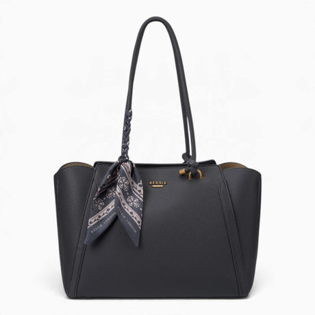 Grey knot handle shoulder bag with a scarf accent