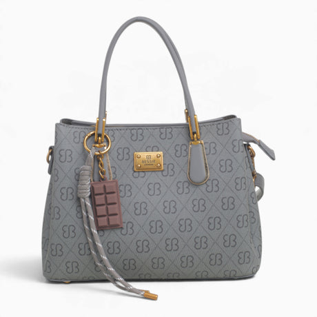 Grey small monogram tote bag with a charm and double handles