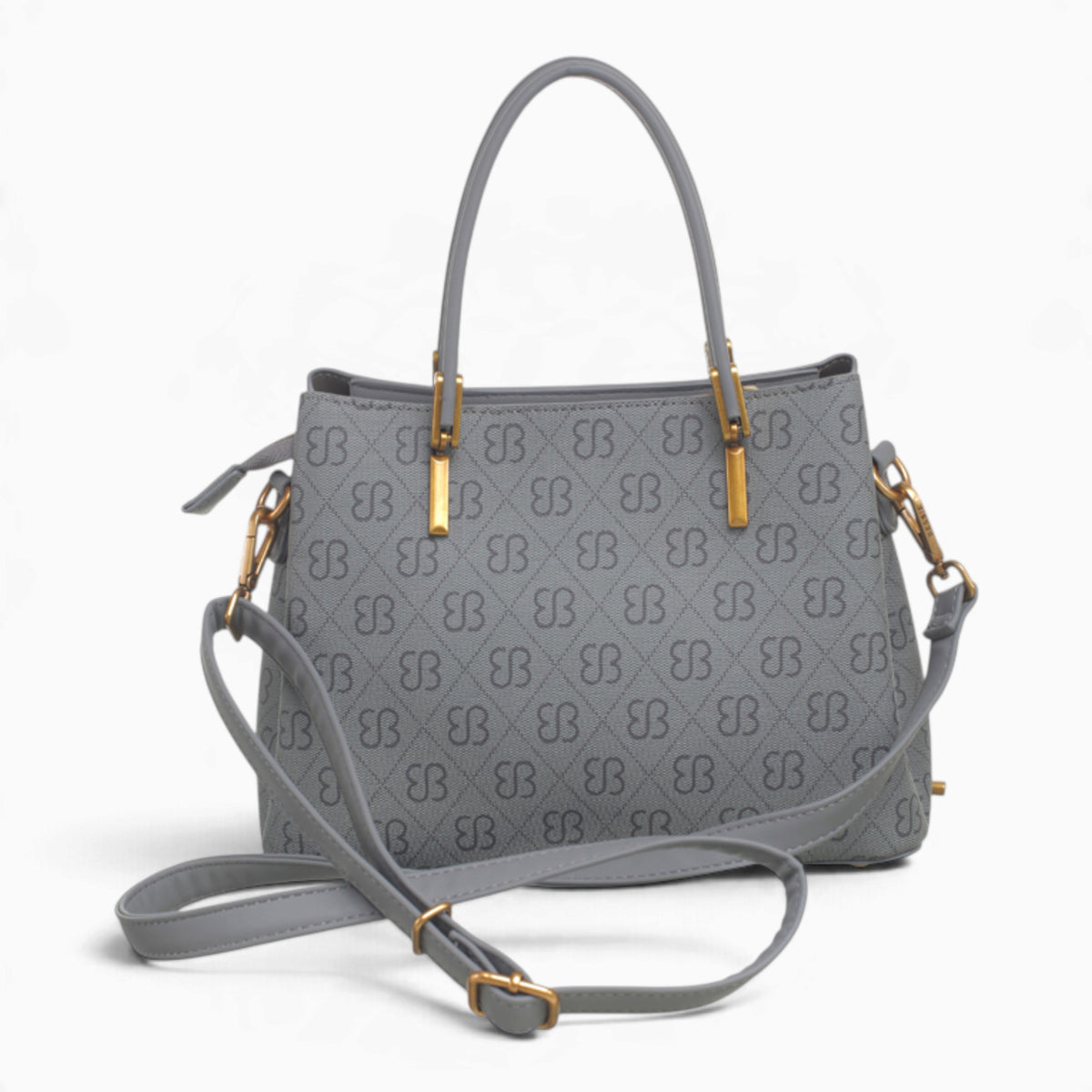 Grey small monogram tote bag with its detachable shoulder strap attached