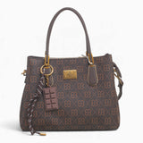 Coffee small monogram tote bag with a charm and double handles