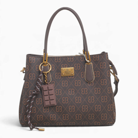 Coffee small monogram tote bag with a charm and double handles