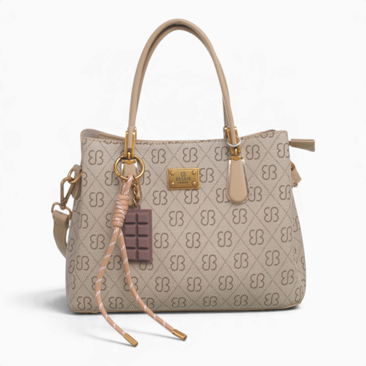 Khaki small monogram tote bag with a charm and double handles