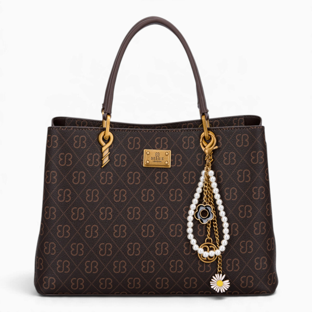 Coffee monogram grab bag with a bag charm and double handles
