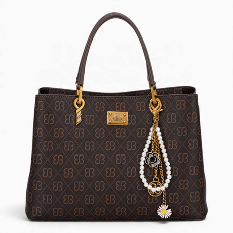 Coffee monogram grab bag with a bag charm and double handles