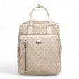 Beige monogram laptop backpack with an all-over monogram print and top handle