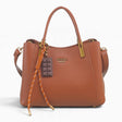 Tan faux leather tote bag with a chocolate bar charm