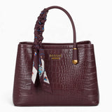 Wine croc-effect tote bag with a matching scarf