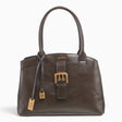 Green large tote bag with a buckle detail and gold-tone hardware