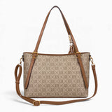 Khaki monogram shoulder bag from the back, showing the monogram back panel