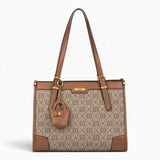 Khaki monogram shoulder bag with a charm and top handles