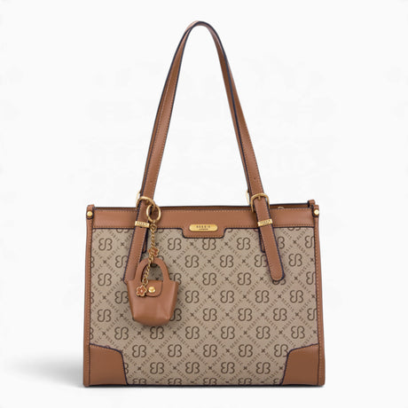 Khaki monogram shoulder bag with a charm and top handles