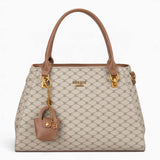Khaki sculpted monogram tote bag with a charm and double handles