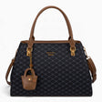 Black sculpted monogram tote bag with a charm and double handles