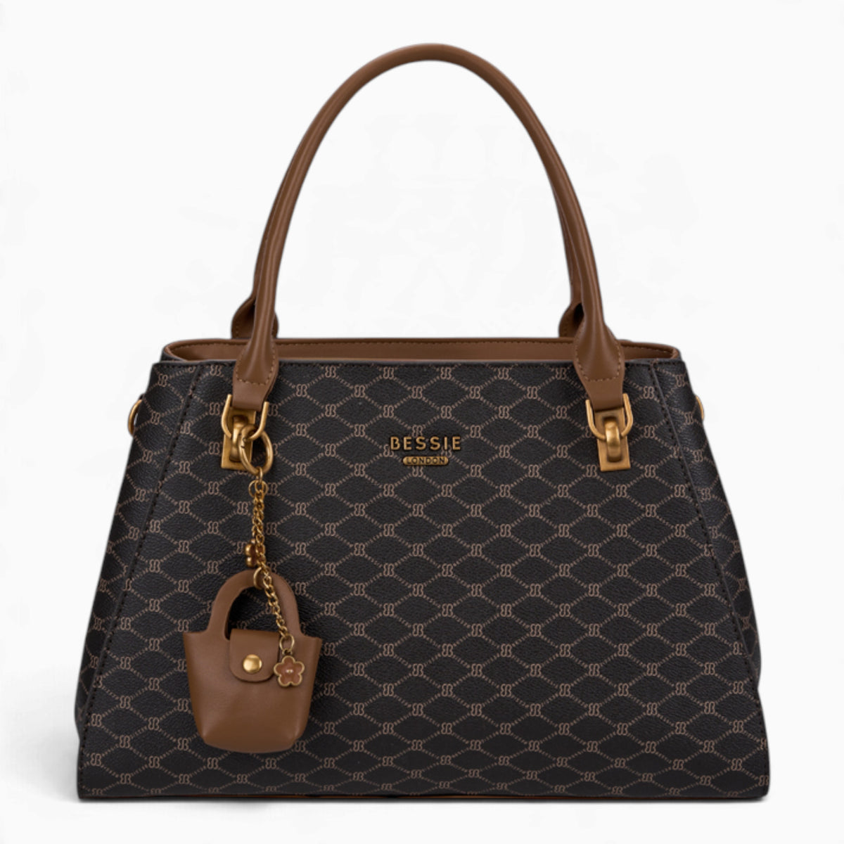 Coffee sculpted monogram tote bag with a charm and double handles