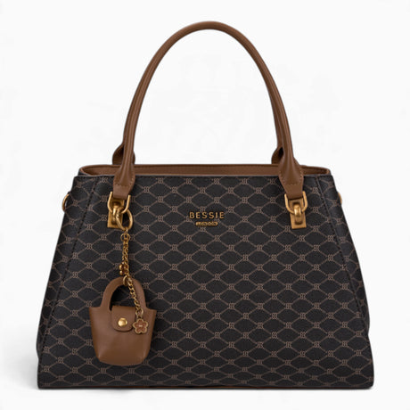 Coffee sculpted monogram tote bag with a charm and double handles